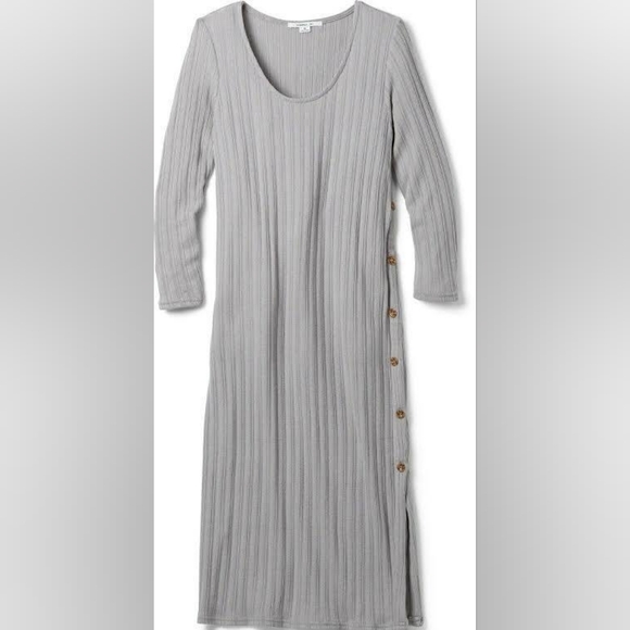 O'Neill Large Pilar Grey Rib Knit Longsleeve Button Dress - Picture 7 of 14